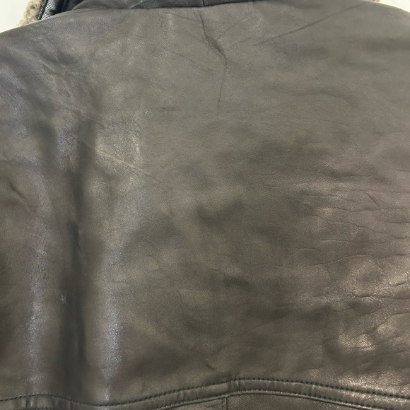 Genuine Brown Leather, Oversized Coat with Removable Sherpa Collar - Picture 10 of 11